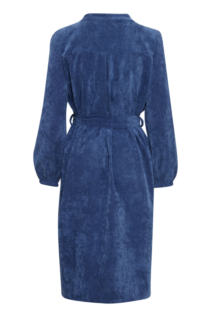 Sorbet Spicy Corduroy Shirt Dress with Belt - Denim Blue