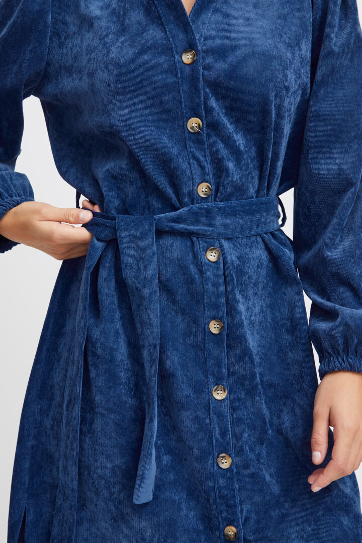 Sorbet Spicy Corduroy Shirt Dress with Belt - Denim Blue