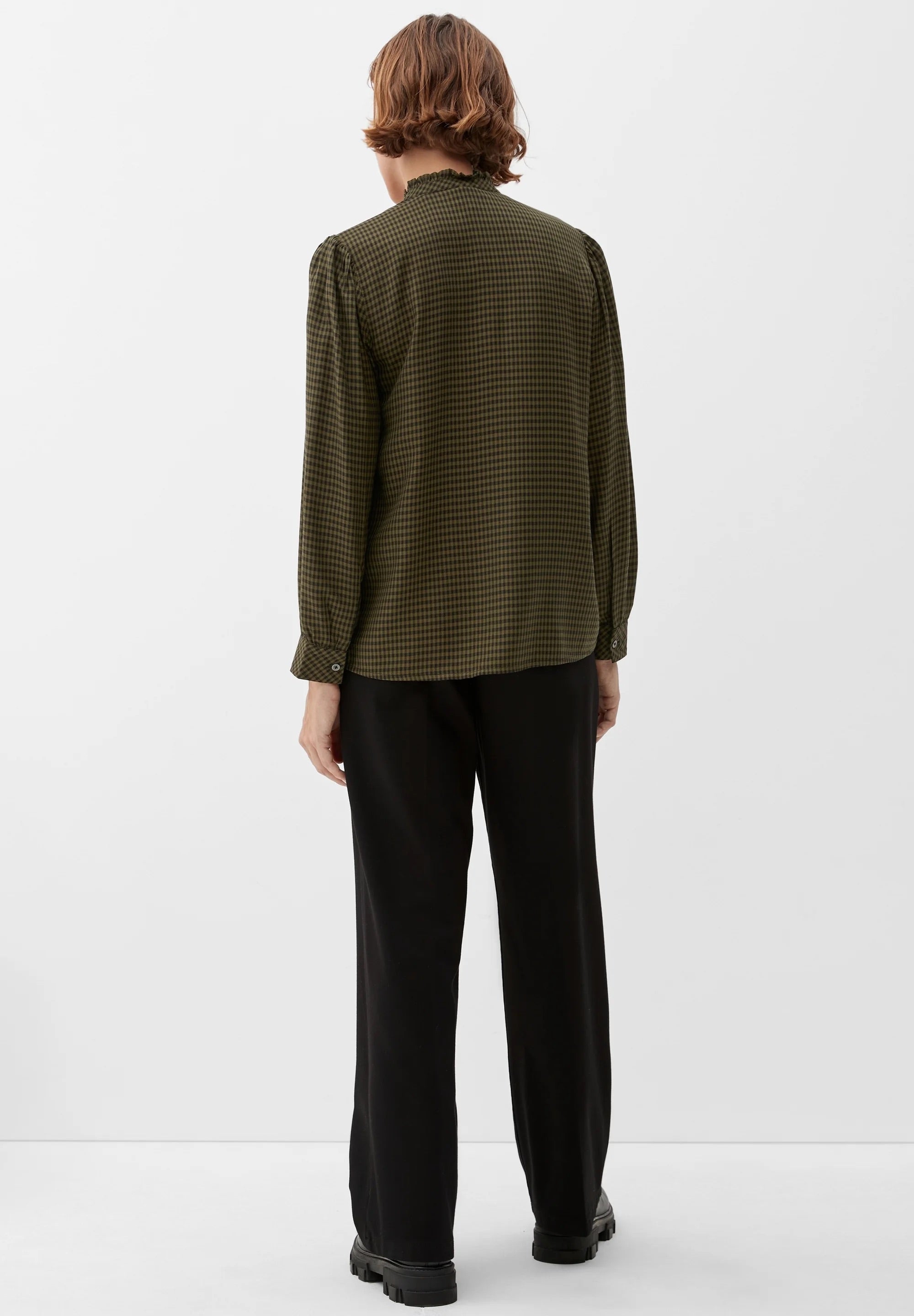 s.Oliver Gingham Check Blouse with Ruffle Collar - Evergreen