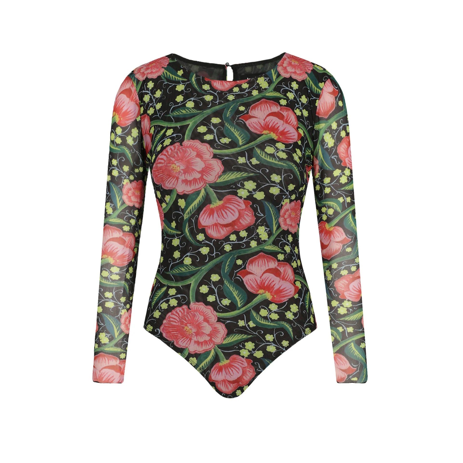 Desigual Floral Bodysuit - Black with Pink Flowers