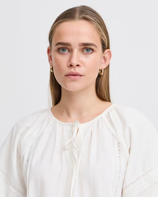ICHI Utako Eyelet Lace Trim Blouse - White