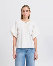 ICHI Utako Eyelet Lace Trim Blouse - White