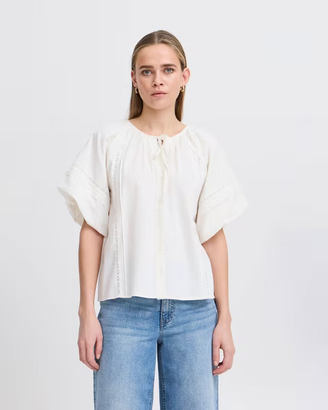 ICHI Utako Eyelet Lace Trim Blouse - White
