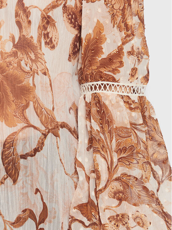 Guess Tunic Long Sleeve with V Neckline Floral – Beige