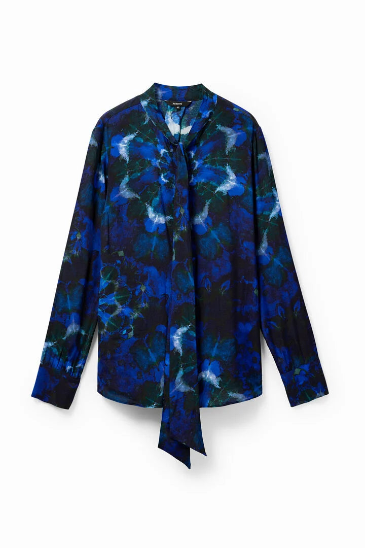 Desigual Tie-Dye Blouse - Blue Mandala Print with Bow