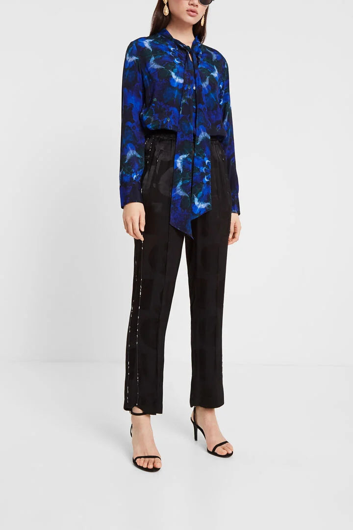 Desigual Tie-Dye Blouse - Blue Mandala Print with Bow