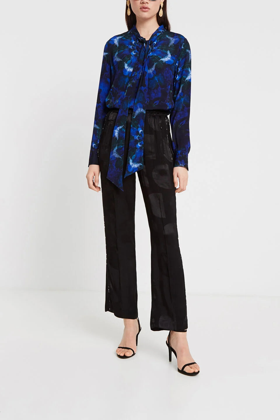 Desigual Tie-Dye Blouse - Blue Mandala Print with Bow