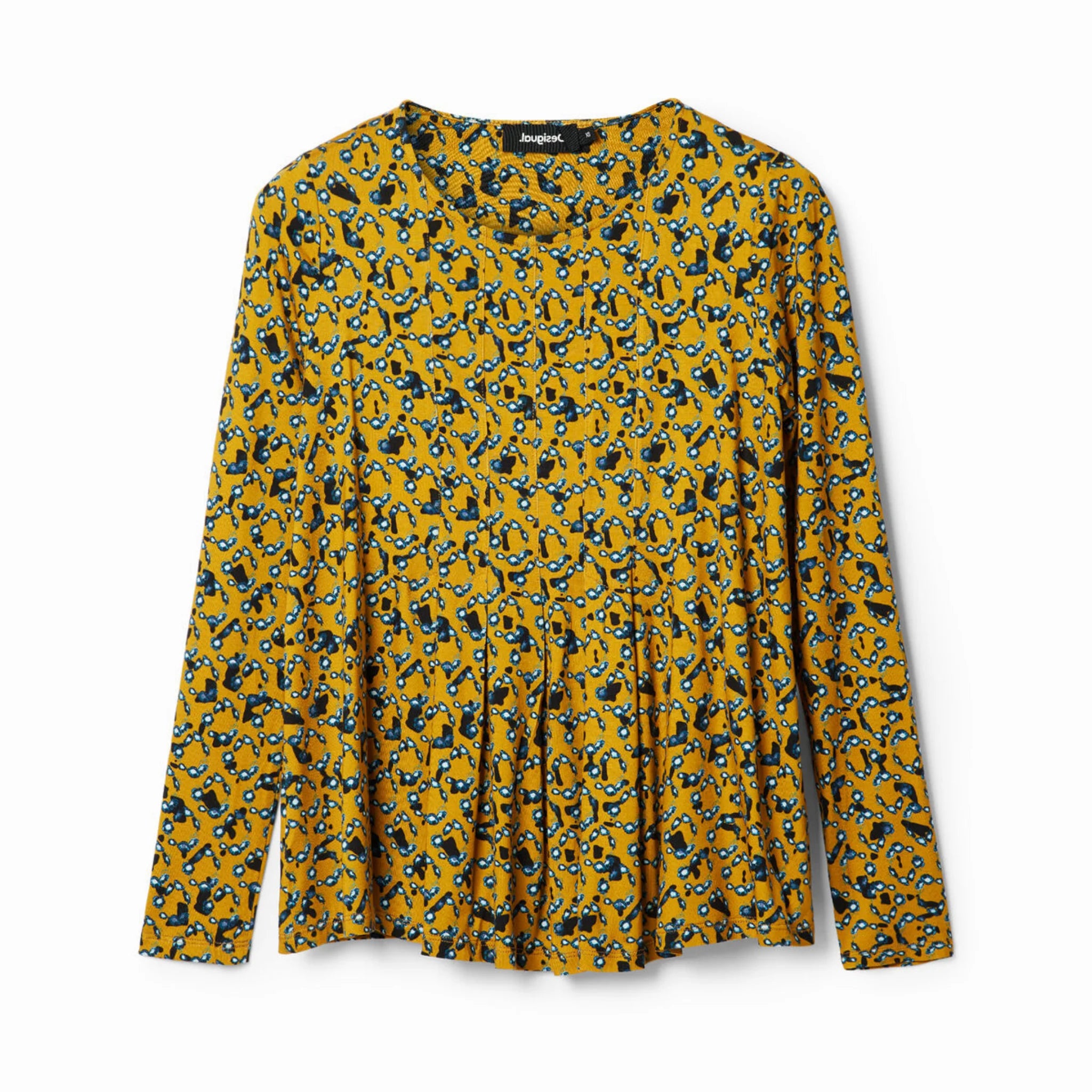 Desigual Multicolor Floral Blouse - Mustard Yellow with Ruffles