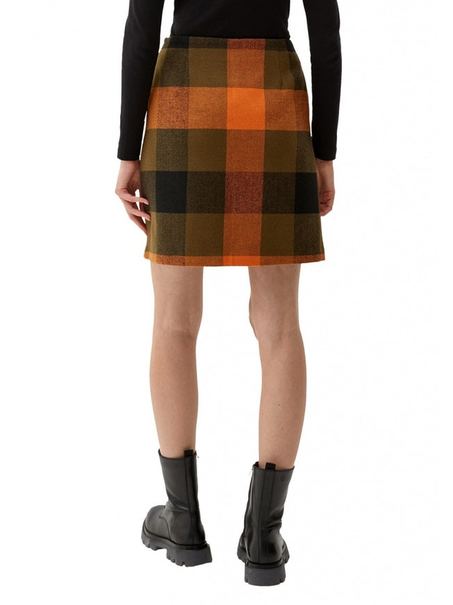 s.Oliver Women's Plaid Mini Skirt - Autumn Colors - Orange Brown - Model 2121449