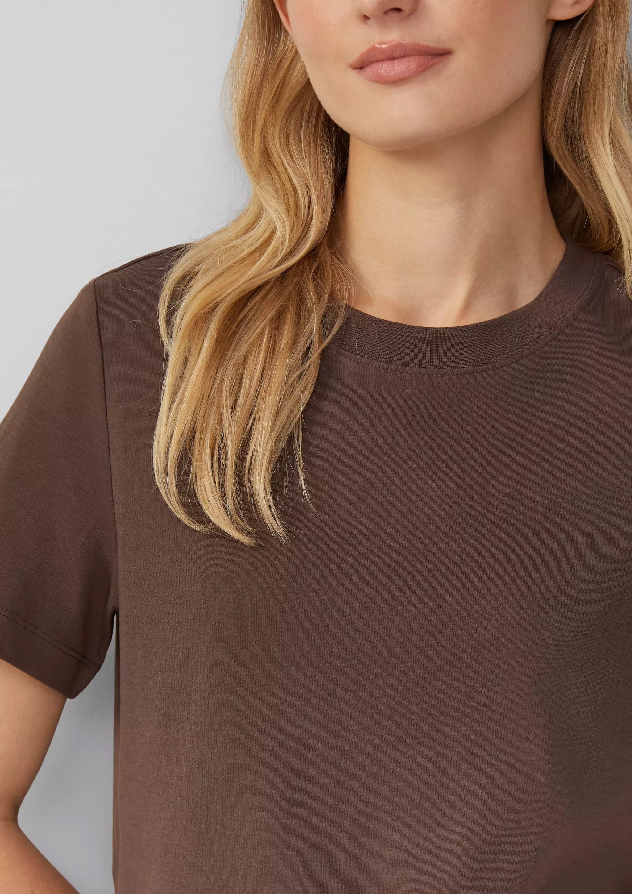 s.Oliver Women's Cropped T-Shirt - Interlock Jersey - Brown