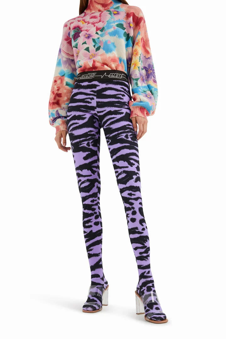 Desigual Patterned Leggings Tights 2-in-1 (Purple-Black)