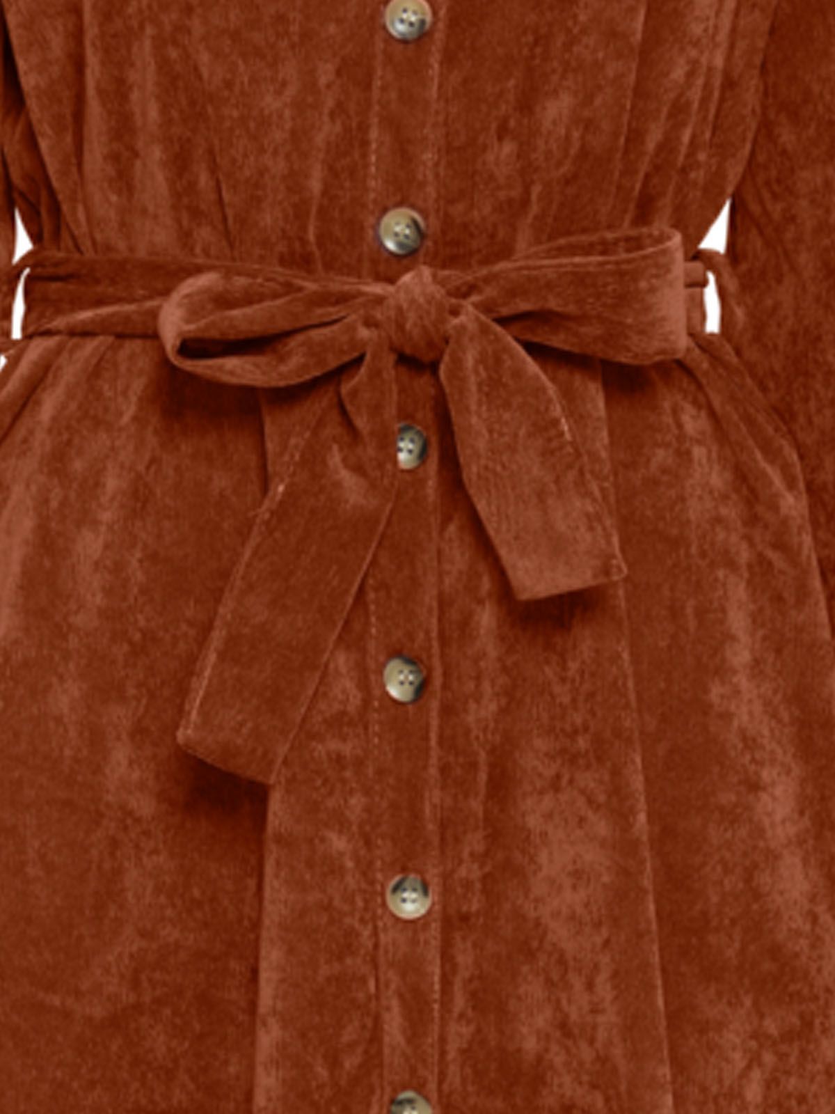 Sorbet Spicy Corduroy Shirt Dress with Belt - Rust Brown