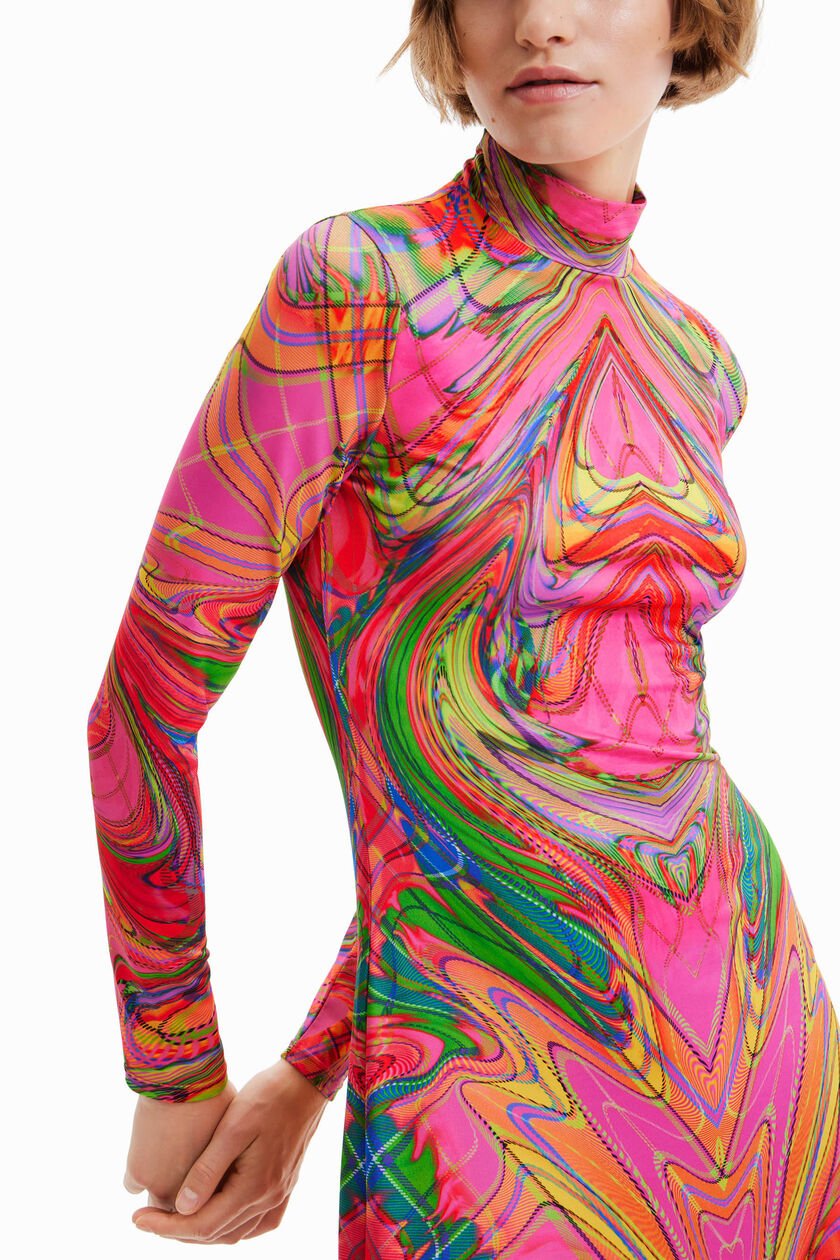 Desigual Psychedelic Marble Turtleneck Midi Dress – Pink