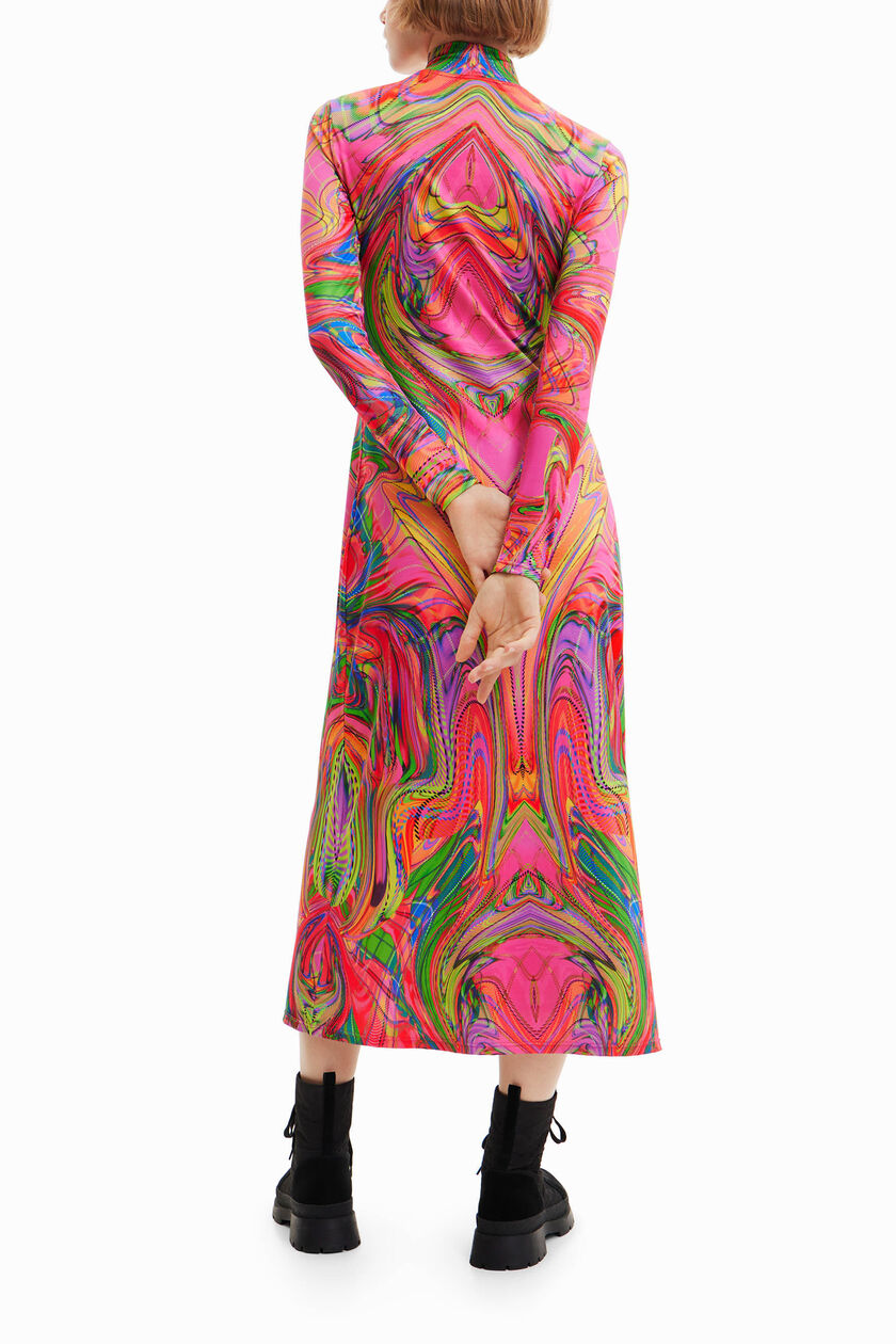 Desigual Psychedelic Marble Turtleneck Midi Dress – Pink