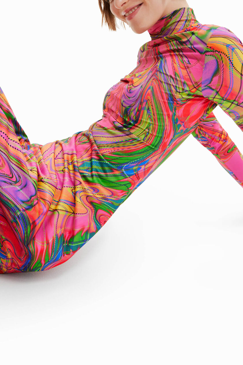 Desigual Psychedelic Marble Turtleneck Midi Dress – Pink