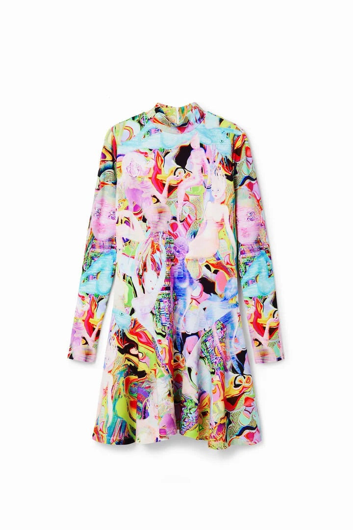 Desigual Psychedelic Art Print Long-Sleeve Mini Dress – Multicolour