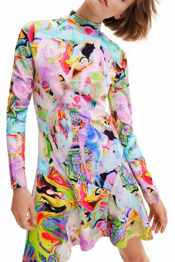 Desigual Psychedelic Art Print Long-Sleeve Mini Dress – Multicolour