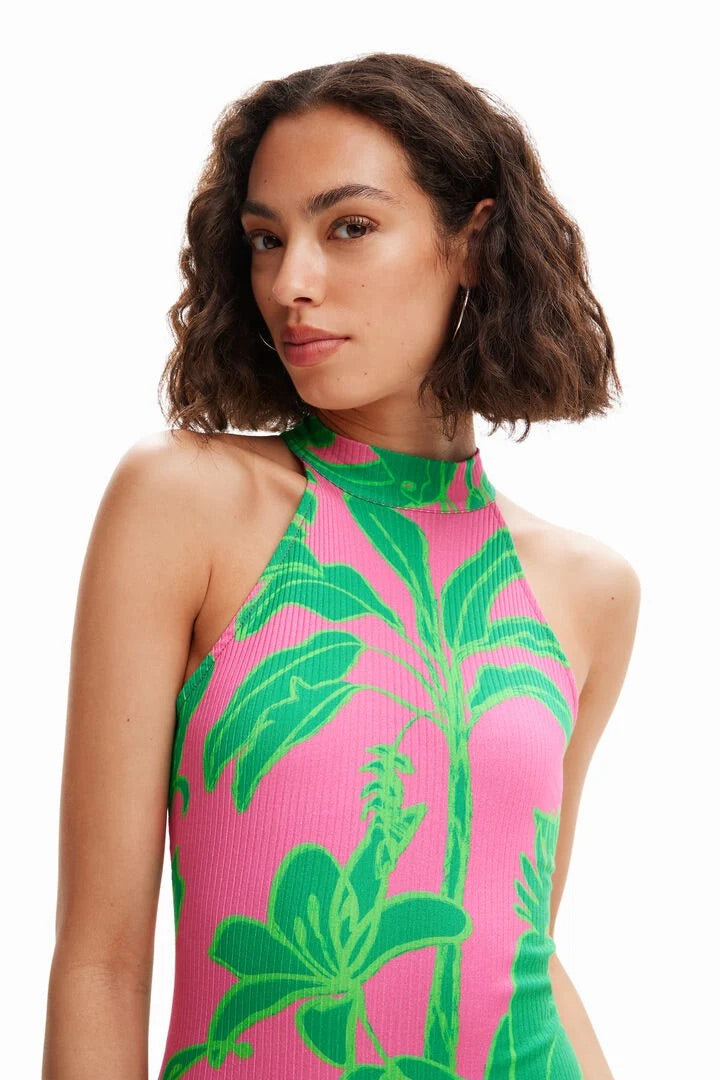 Desigual Tropical Halter Mini Dress – Pink