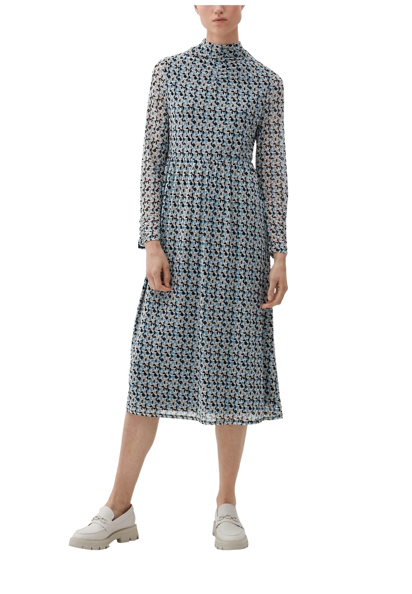 s.Oliver Floral Print Midi Dress with High Neck - Light Blue