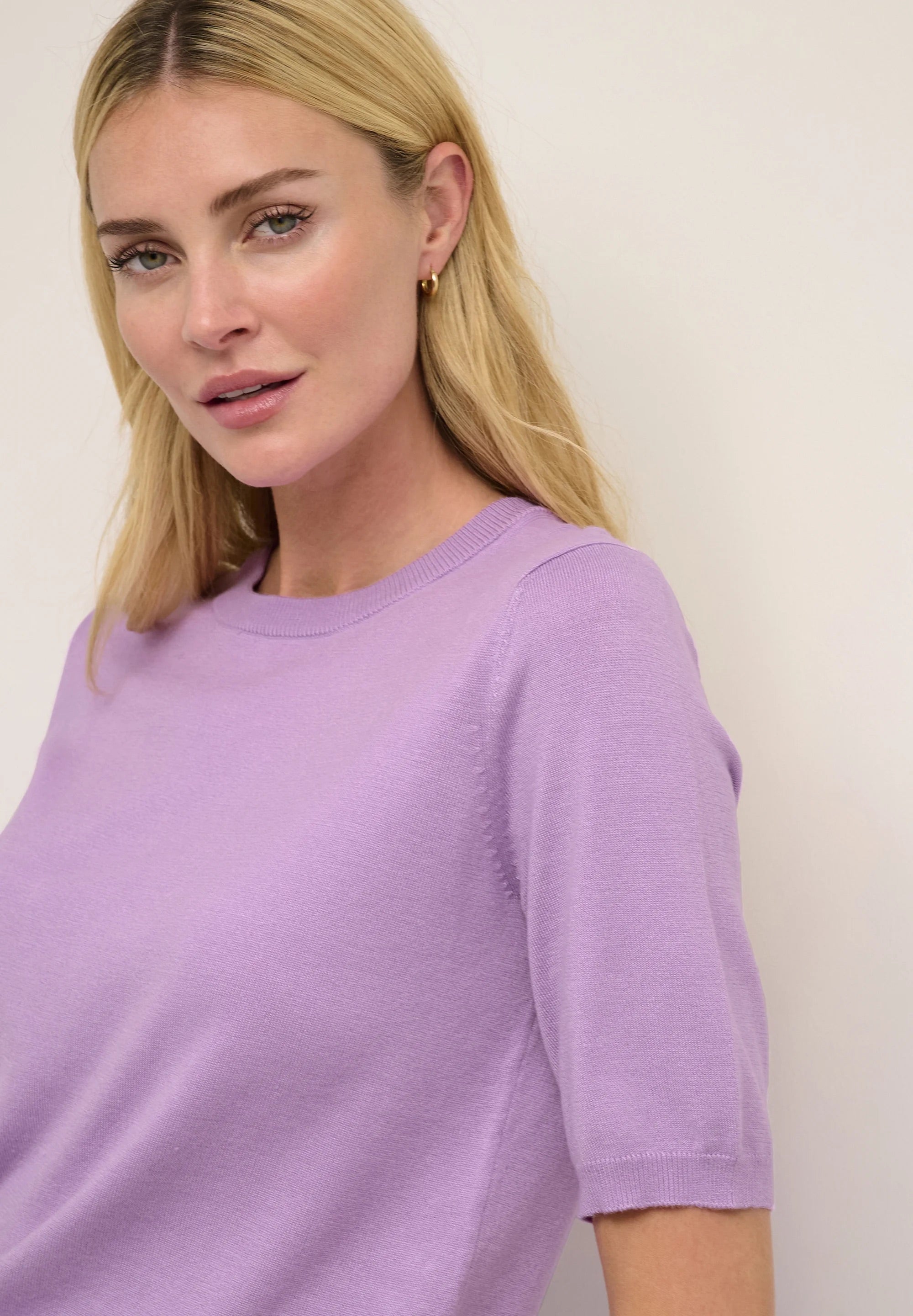 Kaffe Kalizza Lupine Lavender Fine Knit Short Sleeve Top – Women's Designer Outlet