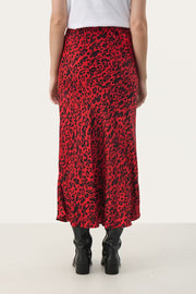 Part Two LaurinaPW Skirt - Red Leopard Print Midi Skirt