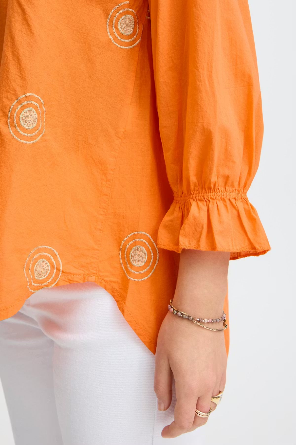 Sorbet Gilsa Embroidered V-Neck Blouse in Tangerine Orange