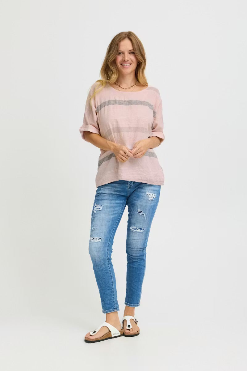 Sorbet SBKARLINE Blouse - Pink with Silver Stripes