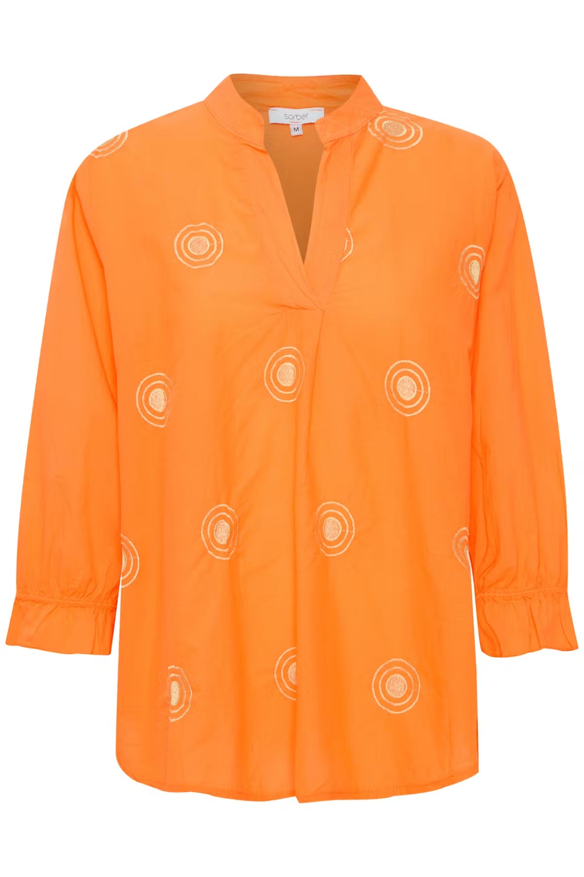Sorbet Gilsa Embroidered V-Neck Blouse in Tangerine Orange