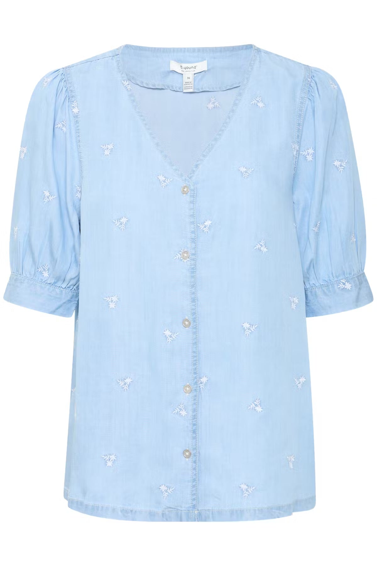 b.young Bykosmo Embroidered Floral Blouse - Light Blue