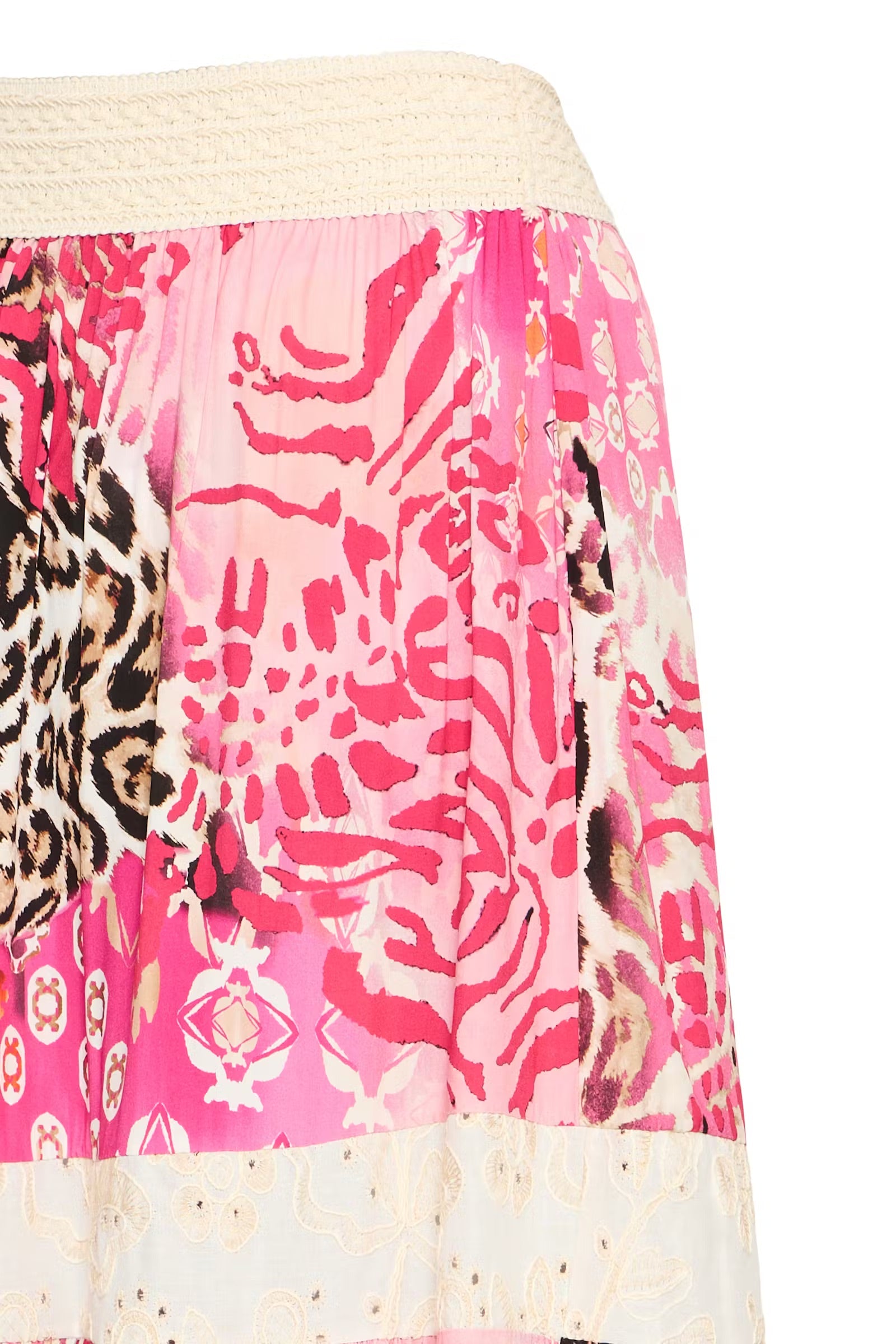 Sorbet Alona Tiered Maxi Skirt with Animal Print - Pink & Cream