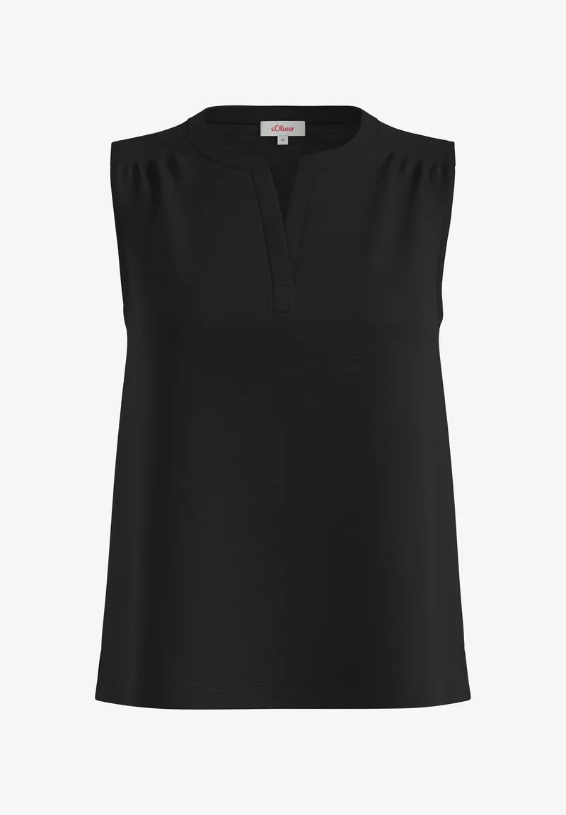 s.Oliver Sleeveless Blouse with V-Neckline - Black