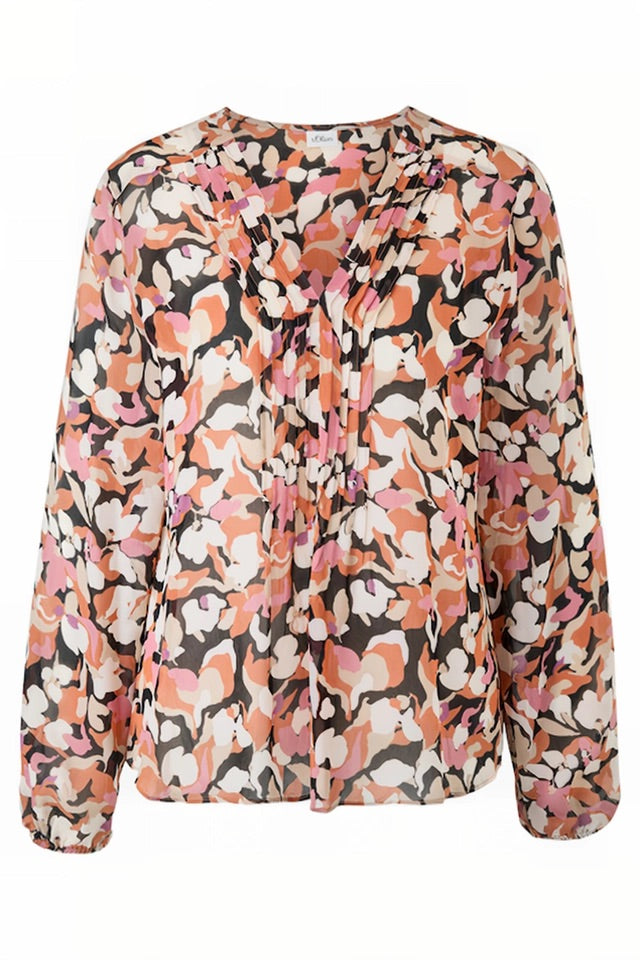 s.Oliver Long Sleeve Floral Print Blouse - Pink & Coral