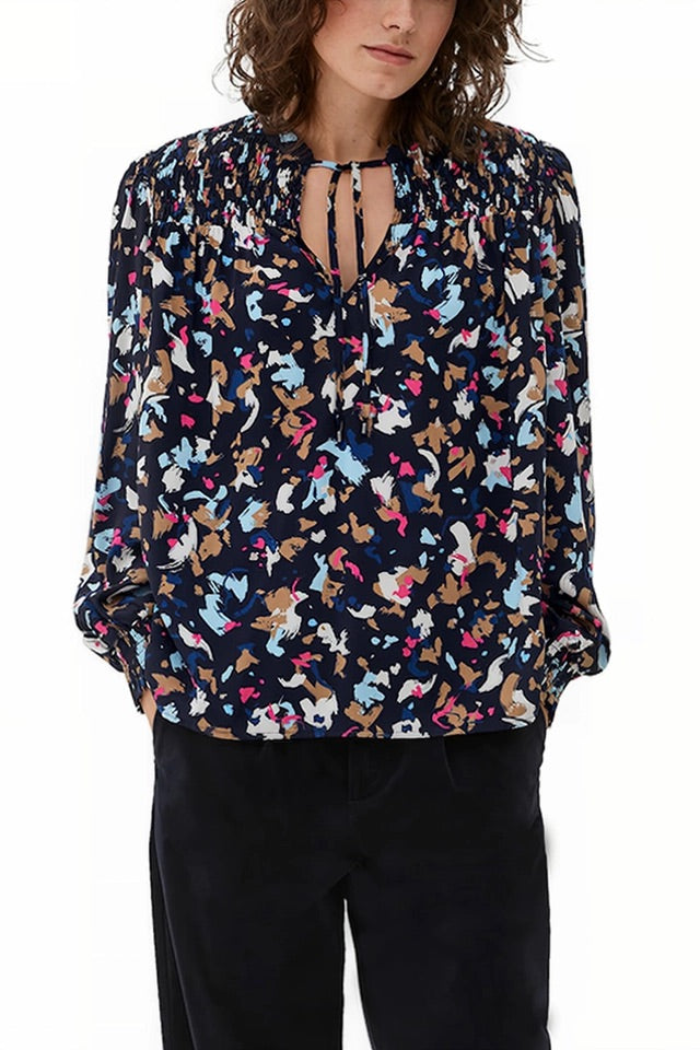 s.Oliver Abstract Floral Print Blouse - Marine Blue