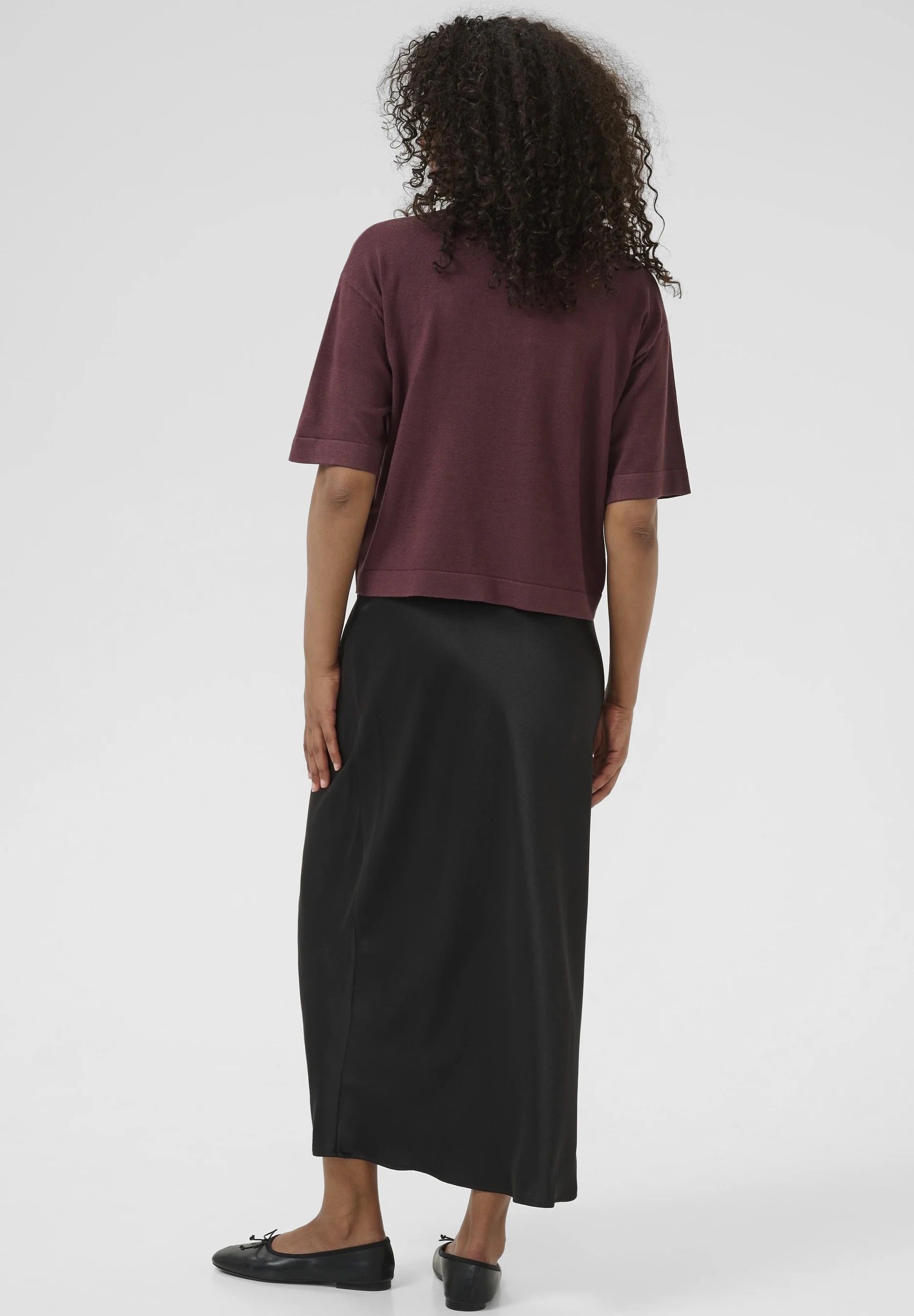Kaffe Kalizza Bordeaux Cropped Mock Turtleneck Top – Short Sleeve | Women