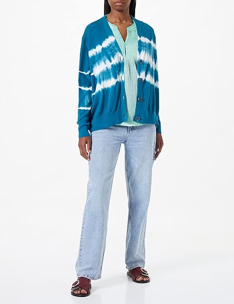 s.Oliver Tie-Dye Button Cardigan - Dark Teal Melange