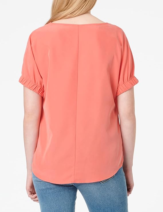 s.Oliver Women's Coral Blouse - V-Neck with Gathered Sleeves