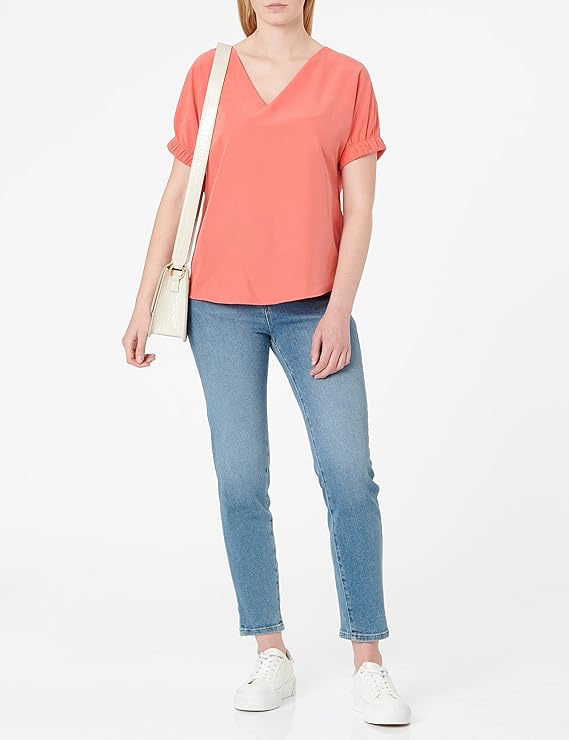 s.Oliver Women's Coral Blouse - V-Neck with Gathered Sleeves