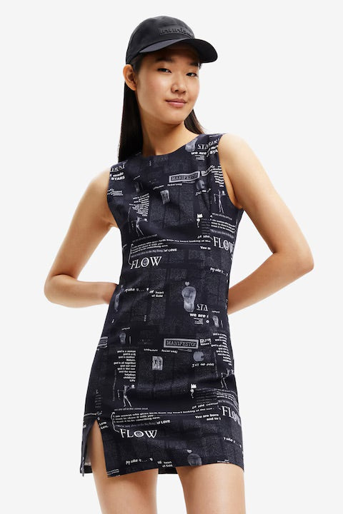 Desigual Flow Manifesto Print Mini Dress – Black