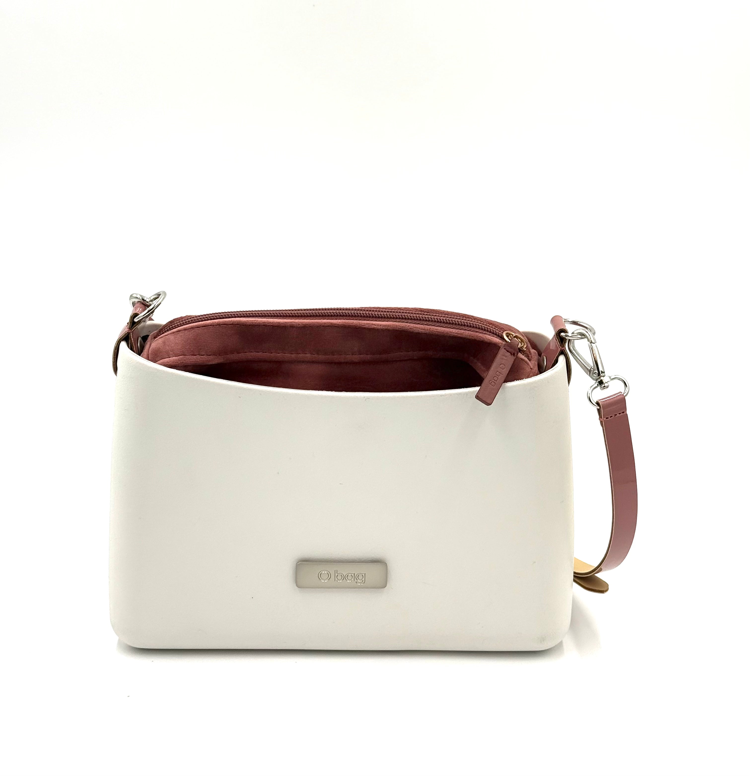 O bag Glam – white with Testa di Moro suede-effect lining