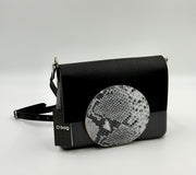 O bag Glam – grey-black bag with black strap, snakeskin pattern flap detail (without lining)