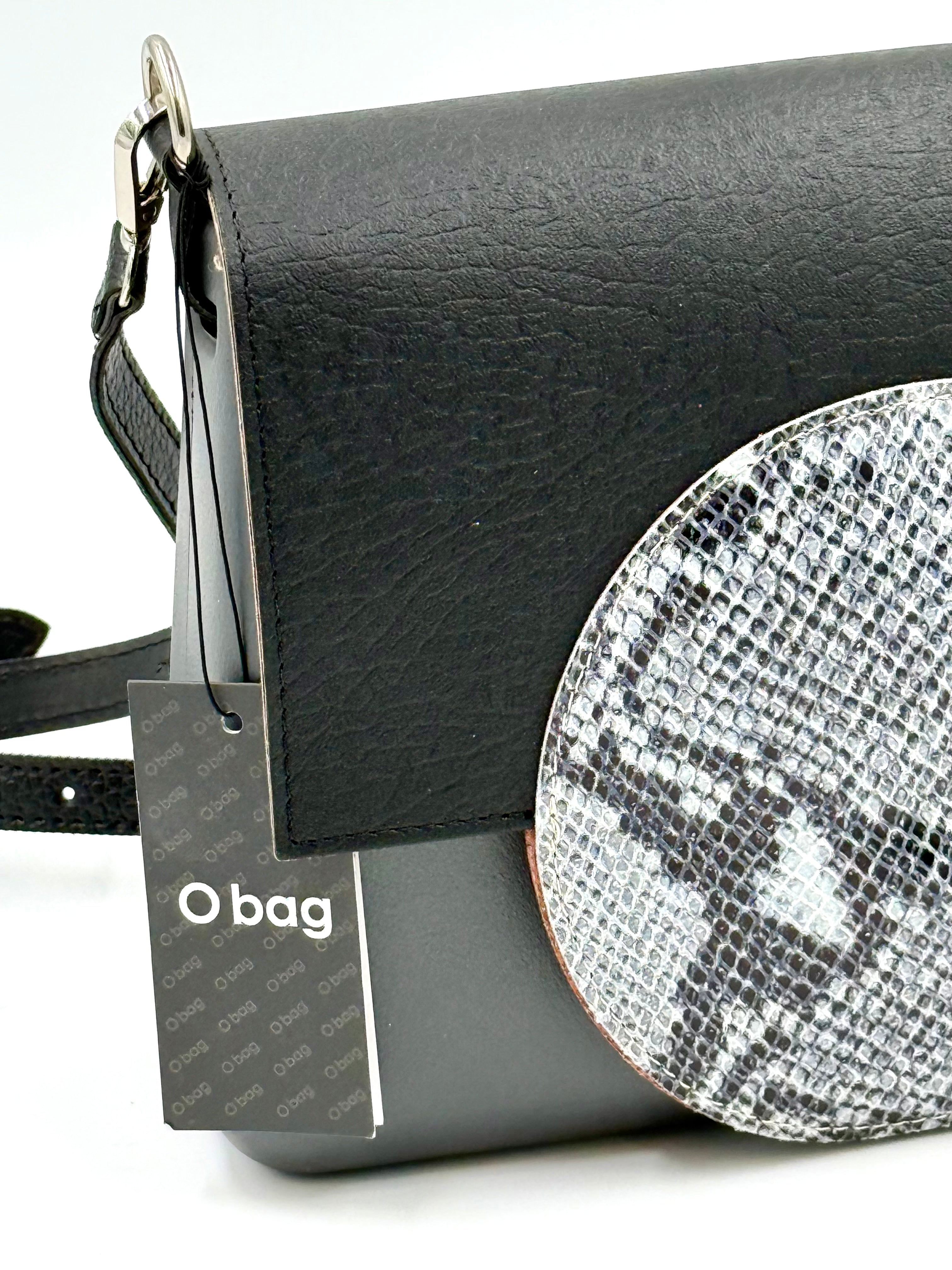 O bag Glam – grey-black bag with black strap, snakeskin pattern flap detail (without lining)