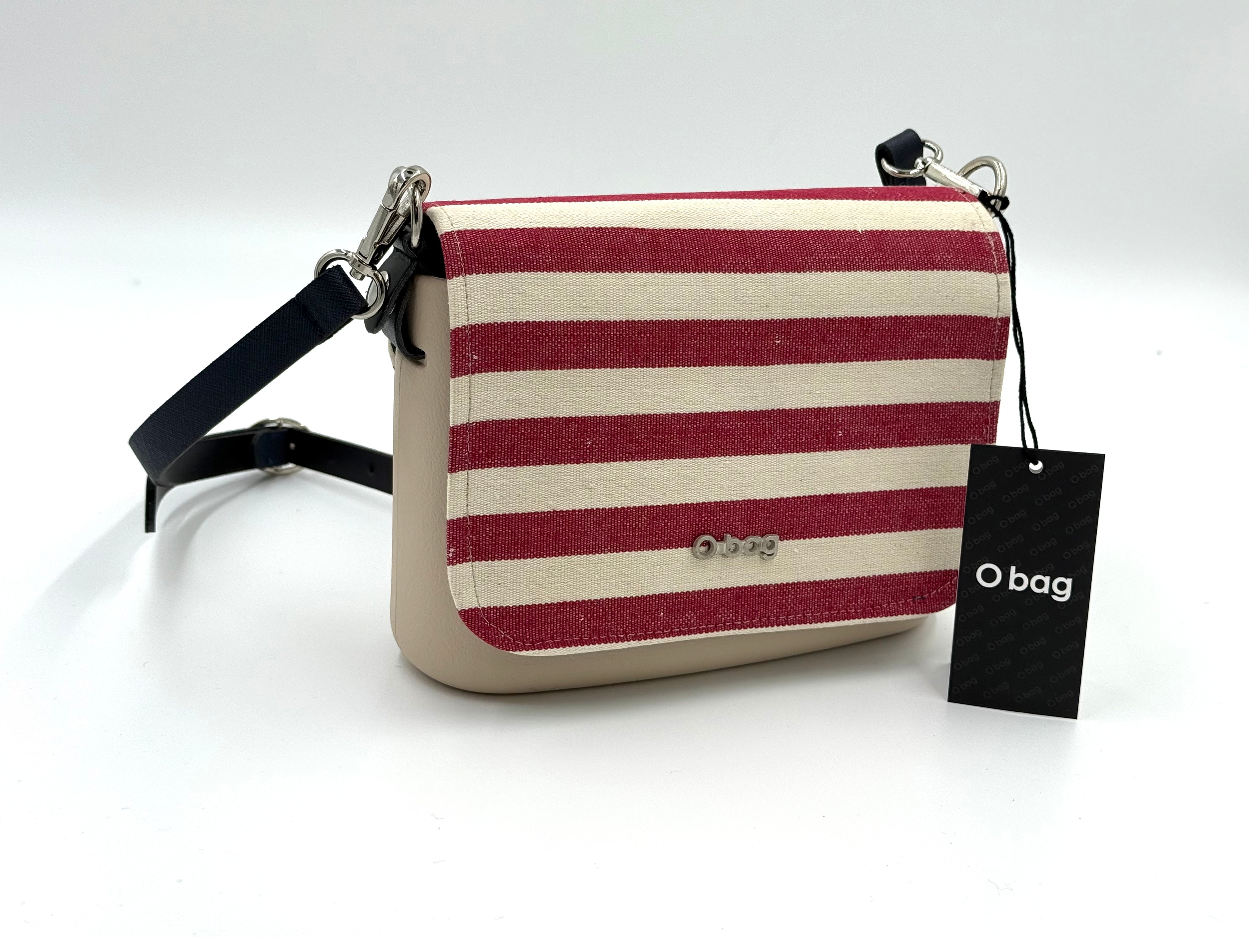 Obag striped lid pocket crossbody bag – summery, clean, practical