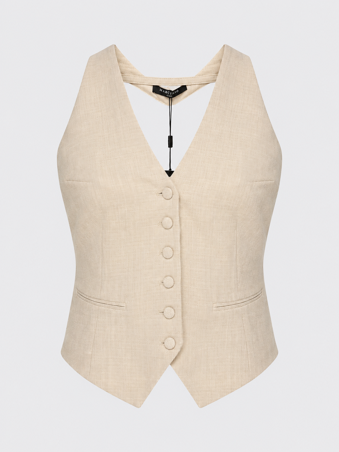 Marciano by Guess – beżowa kamizelka halter z domieszką wełny