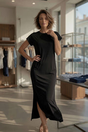 PIECES PCANDORA SS O-Neck Lena Maxi Dress – Black