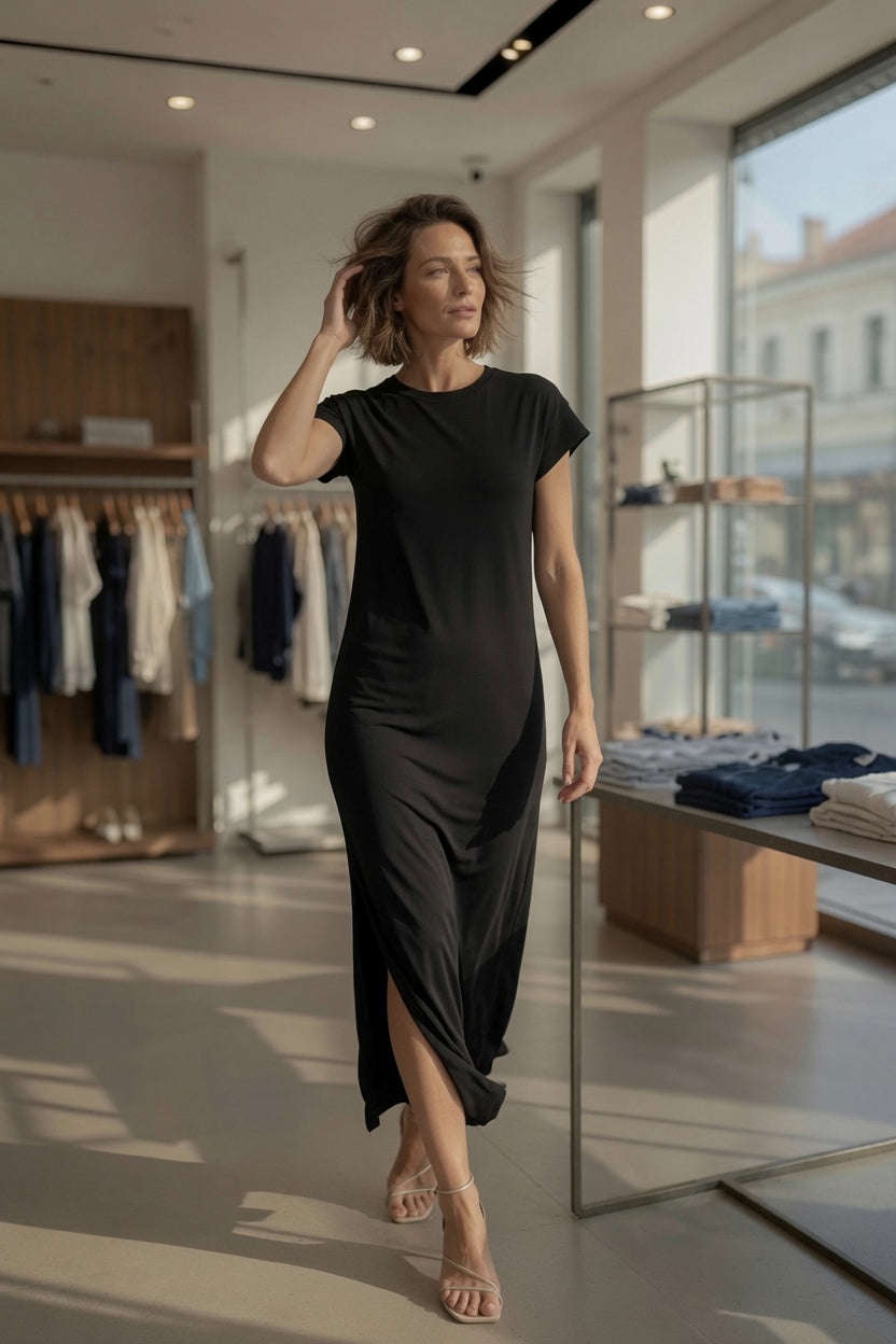 PIECES PCANDORA SS O-Neck Lena Maxi Dress – Black