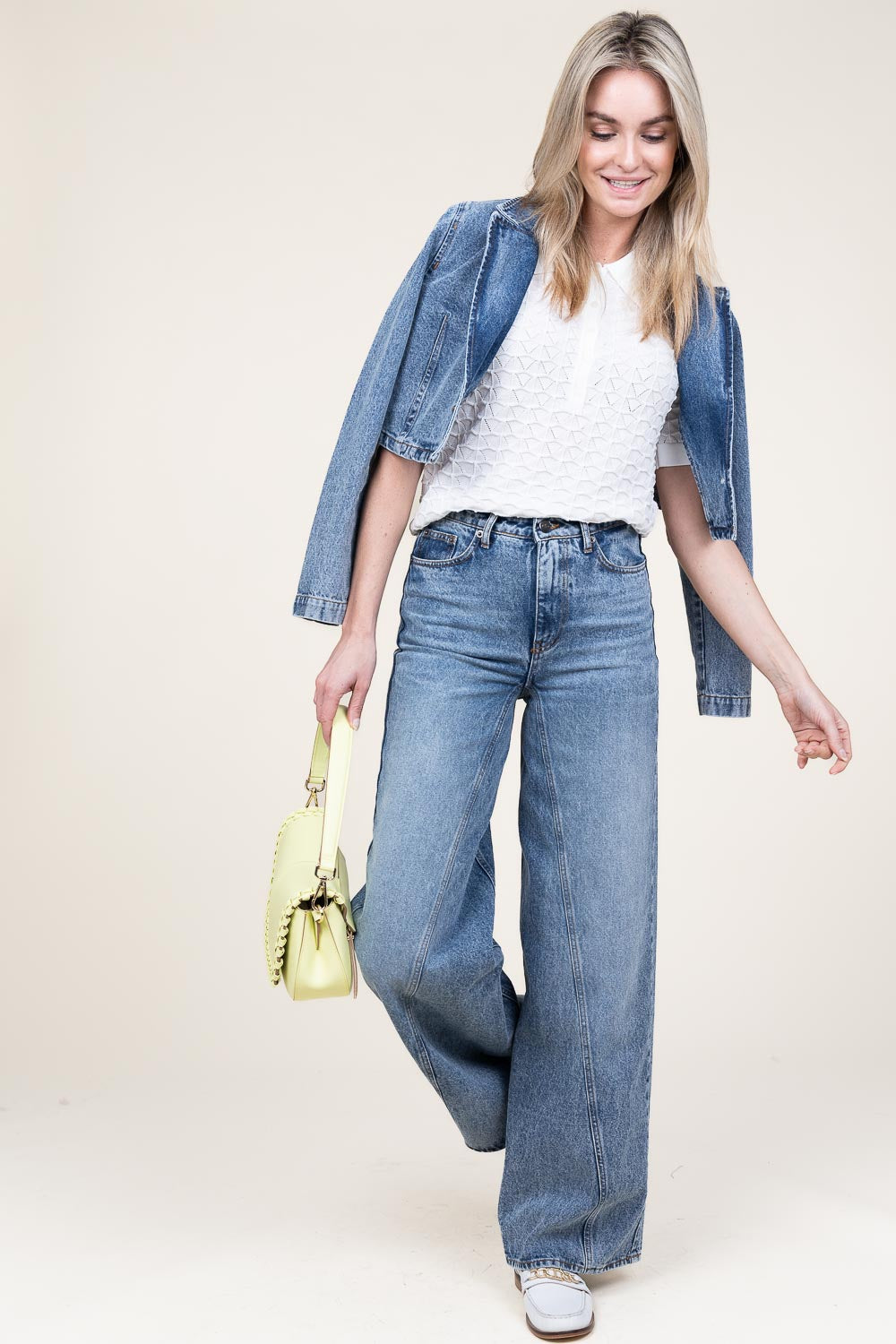 Co'couture Vika – niebieskie nieelastyczne jeansy z szerokimi nogawkami