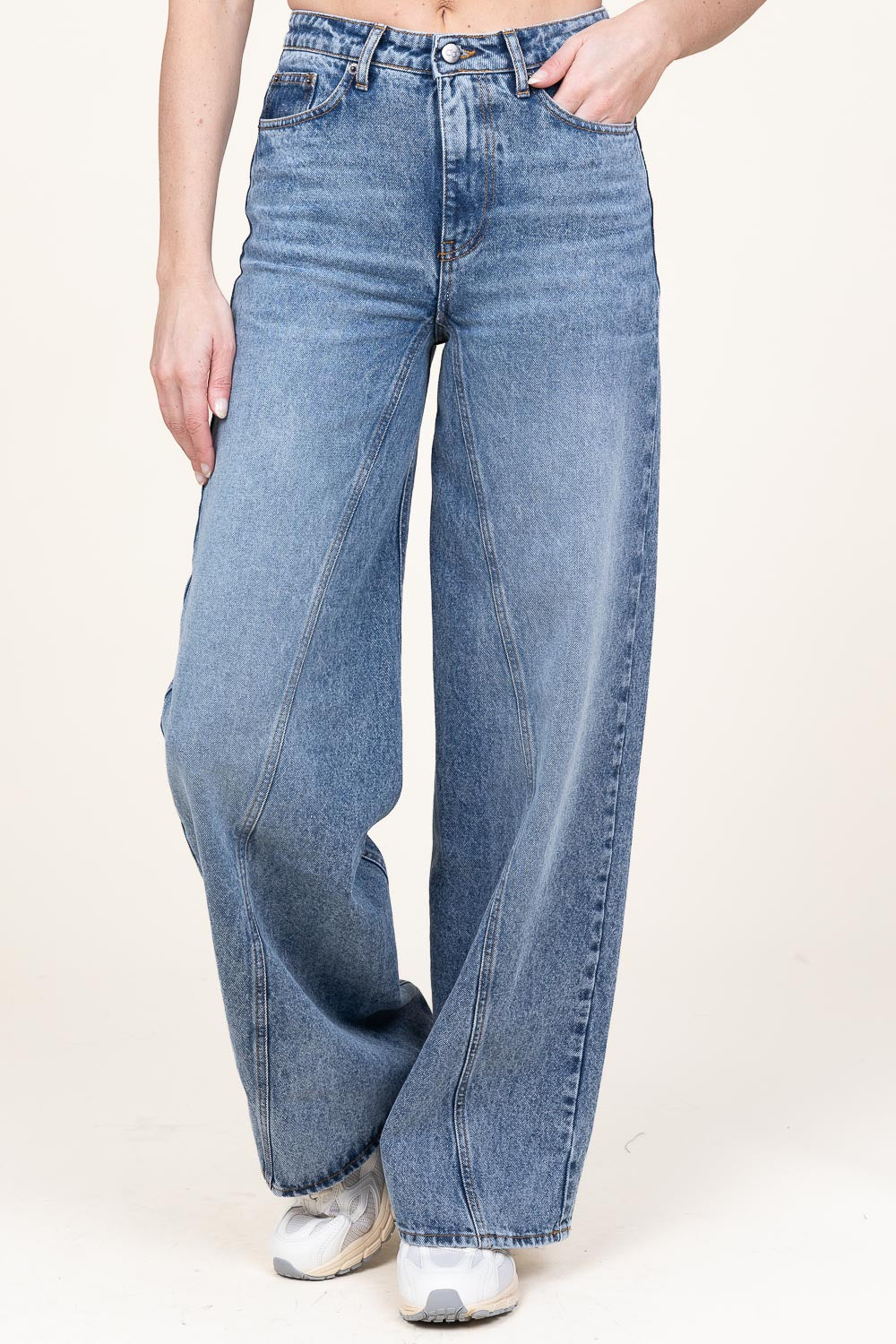 Co'couture Vika – niebieskie nieelastyczne jeansy z szerokimi nogawkami