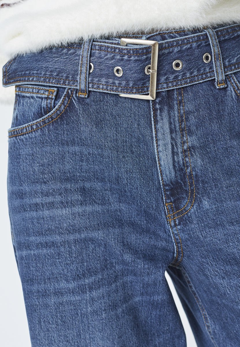 Co'couture Rumi CC – jeansy z paskiem i szerokimi nogawkami – ciemny denim