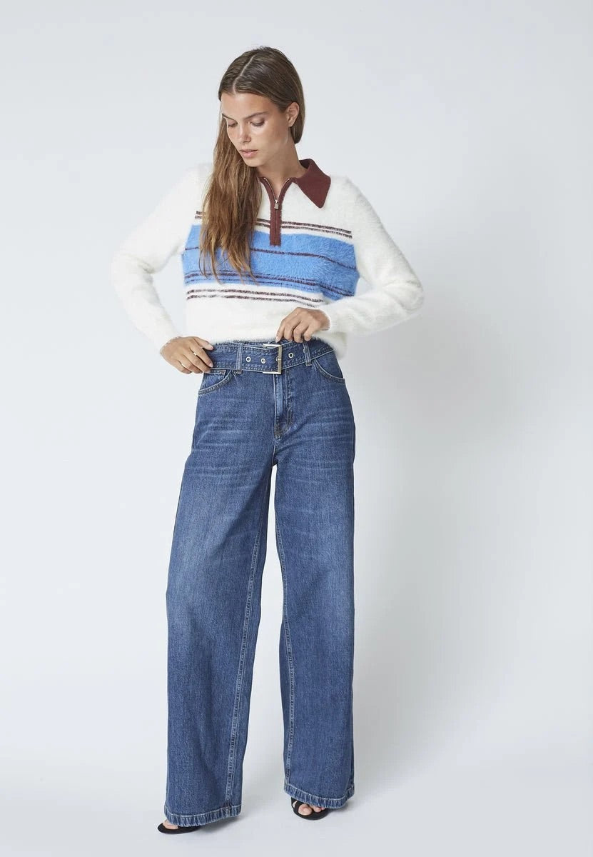 Co'couture Rumi CC – jeansy z paskiem i szerokimi nogawkami – ciemny denim