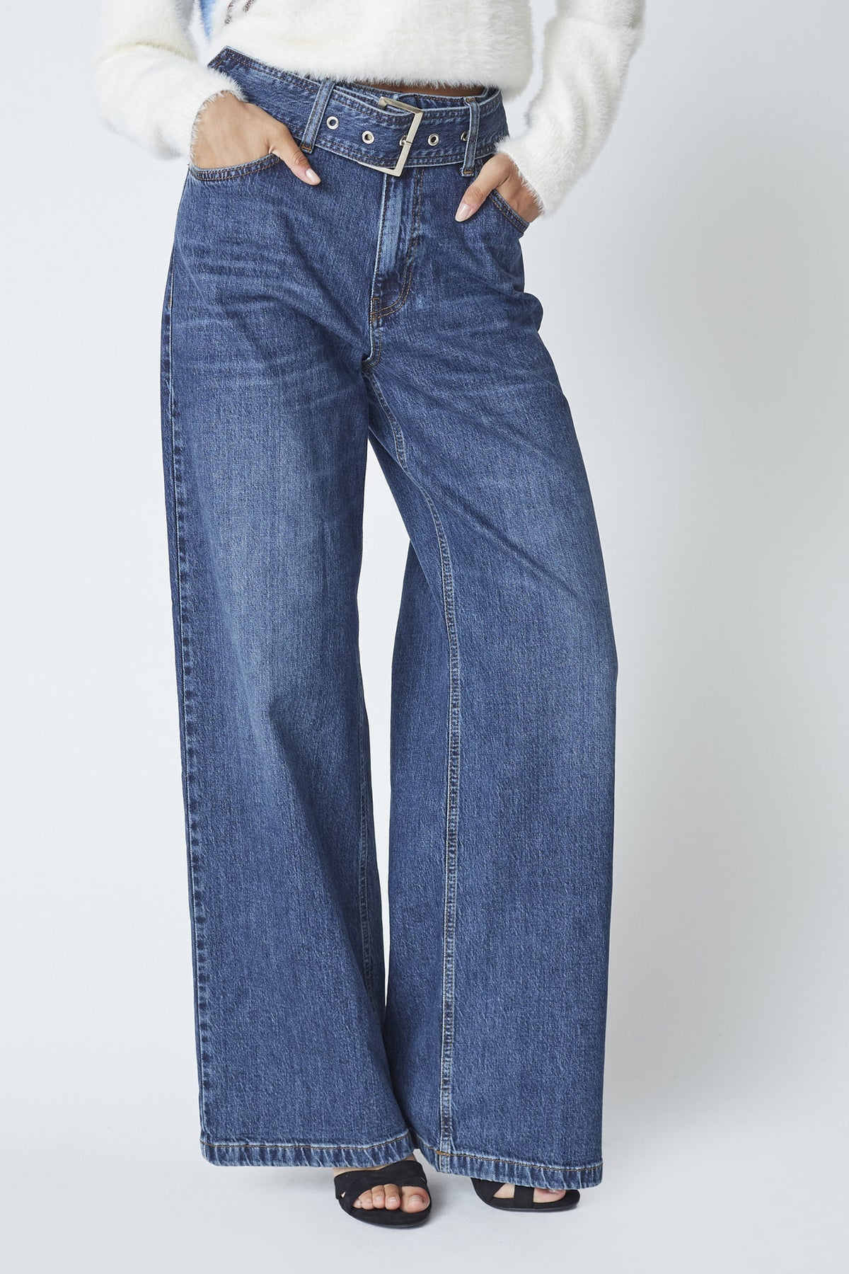 Co'couture Rumi CC – jeansy z paskiem i szerokimi nogawkami – ciemny denim